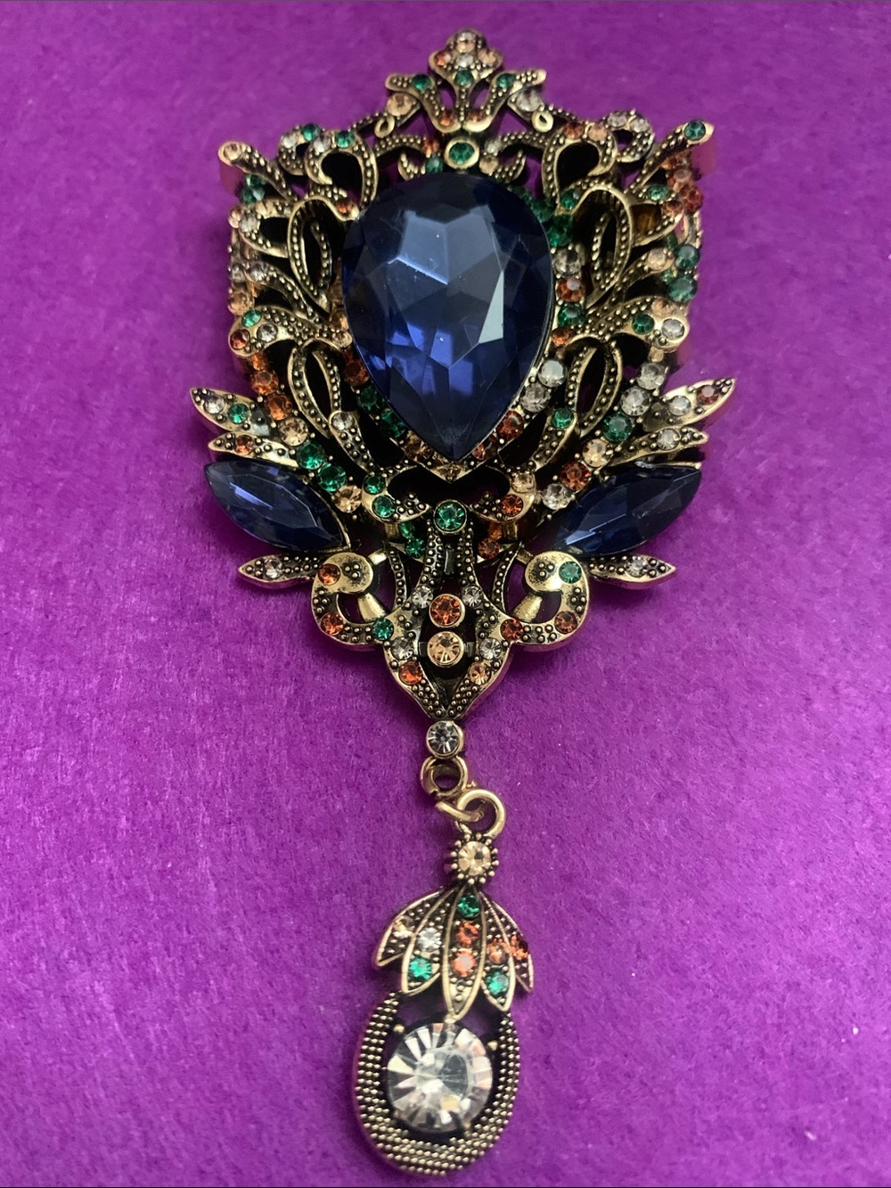 Luxury Vintage-Inspired Blue Teardrop Pendant Brooch - Women Jewelry - Picture 2 of 5